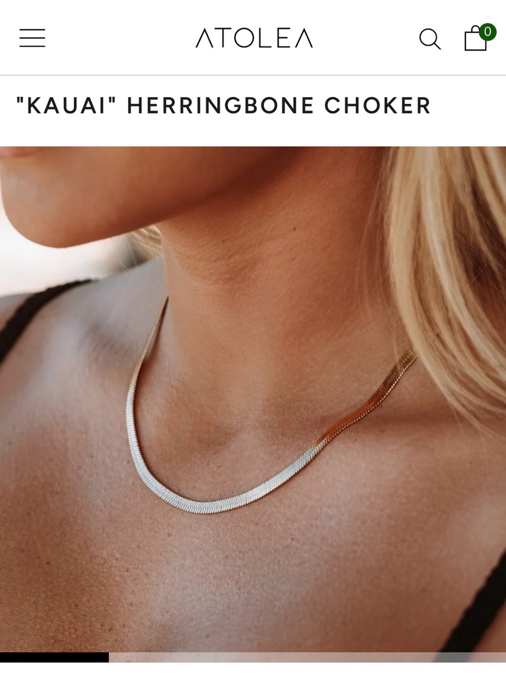 Atolea "Kauai" Herringbone Choker Necklace in Gold, matching bracelet, with sun